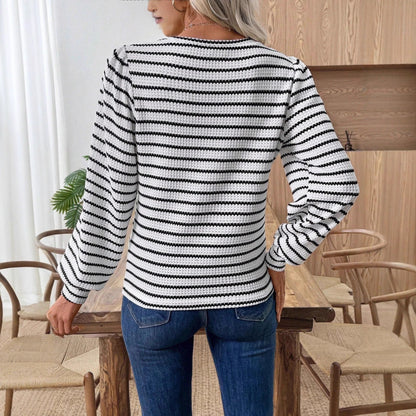 Damen Strickpullover Streifenmuster Luftiger Look Eveloria