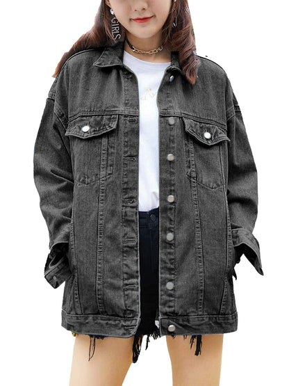Eveloria Damen Oversized Denimjacke Dekorativen Druckknöpfen