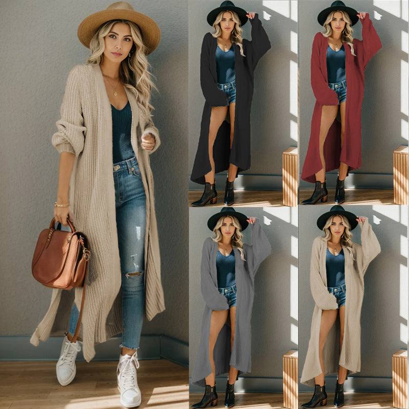 Damen Strickcardigan Lässig Offene Kanten Beige - Eveloria