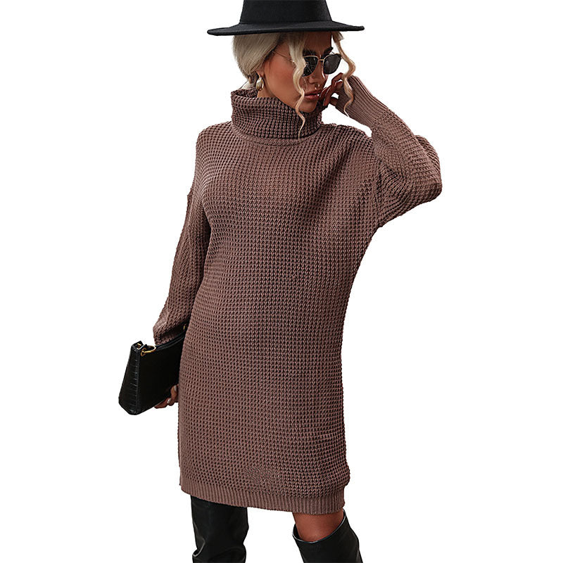 Damen Strickkleid Hohler Kragen Waffelmuster