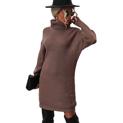 Damen Strickkleid Hohler Kragen Waffelmuster