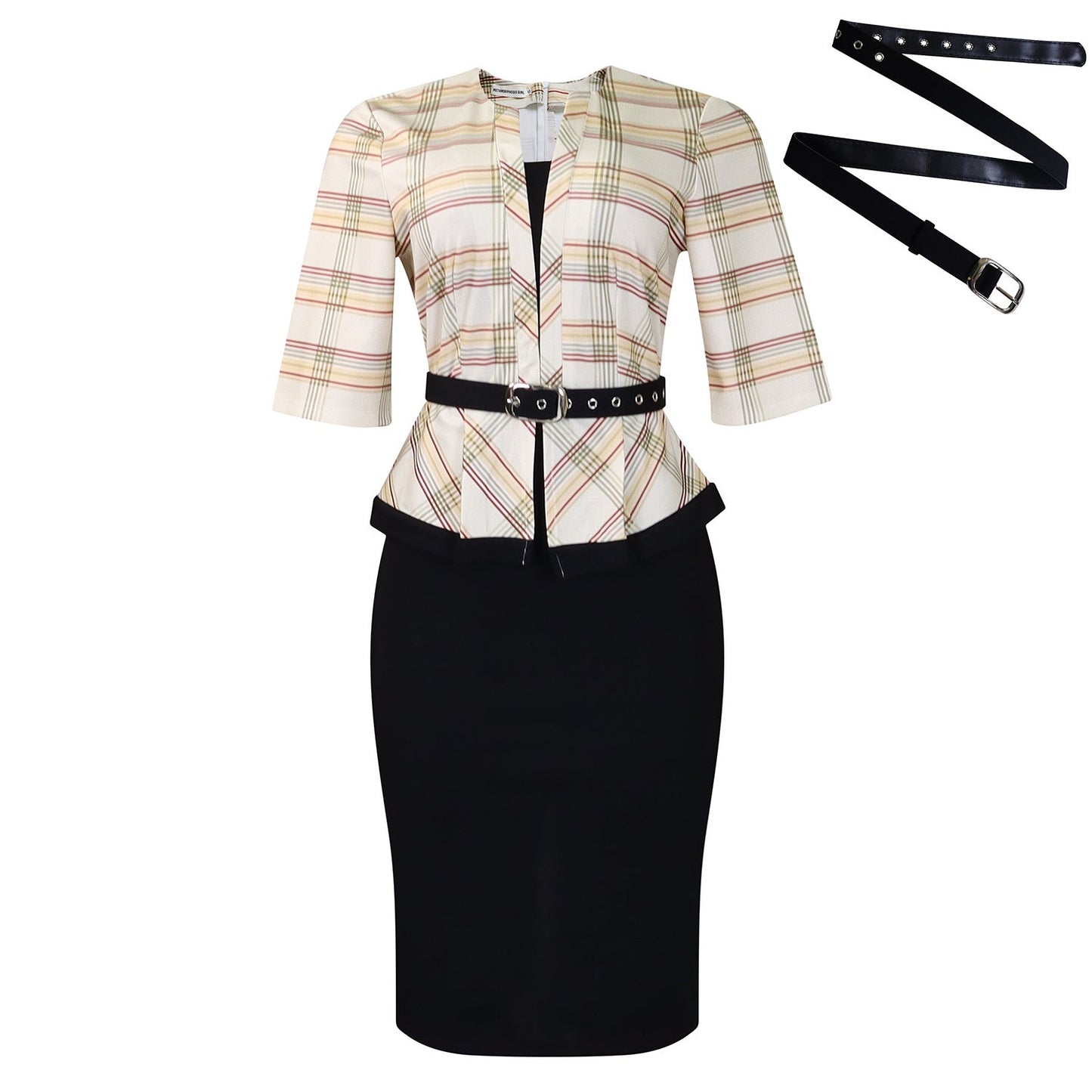 Damen Etuikleid Blazer-Oberteil Abnehmbarer Gürtel Eveloria