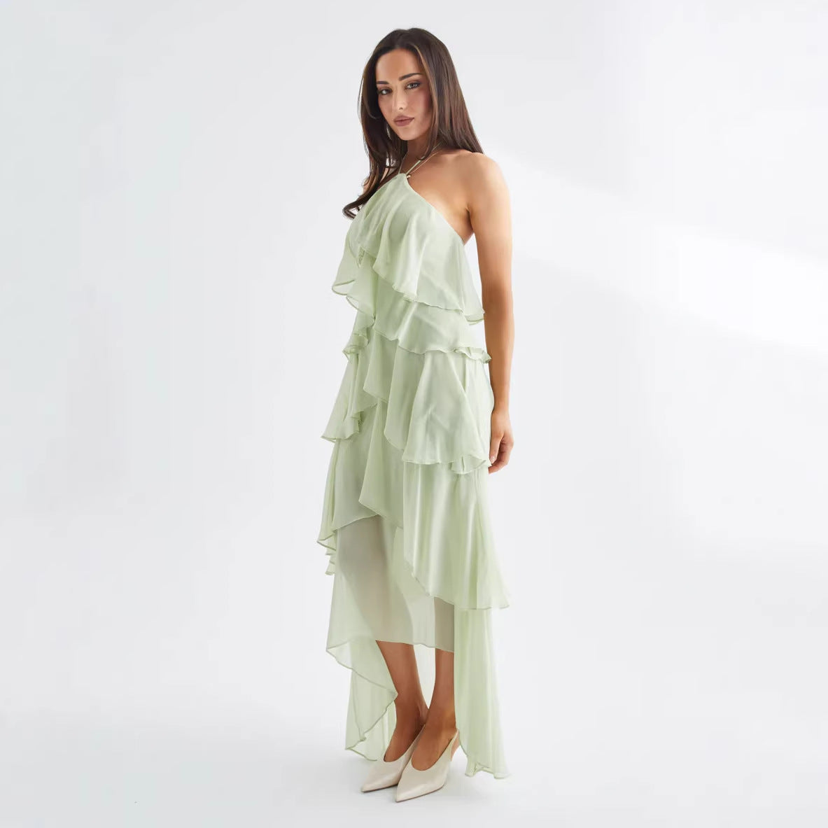 Damen Maxikleid Rüschenkleid Elegantes Design