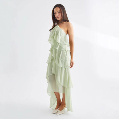 Damen Maxikleid Rüschenkleid Elegantes Design