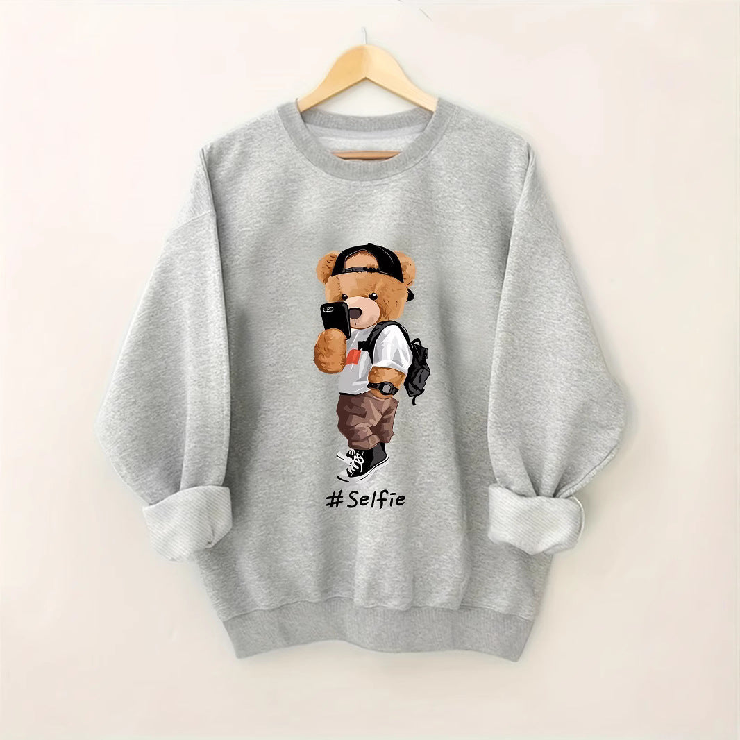 Damen Sweatshirt Bärendesign Lässig Grau Eveloria