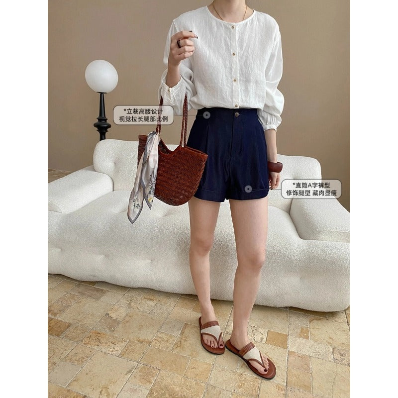 Damen Shorts Hochbund mit Taschen Bequem Eveloria