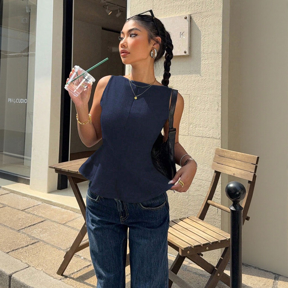 Damen mit Peplum Saum Ärmellos Eveloria