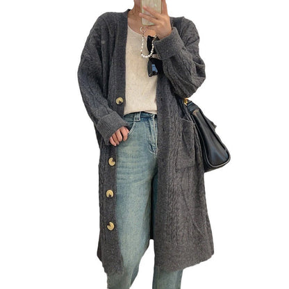 Damen Strickmantel Zopfmuster Taschen Eveloria