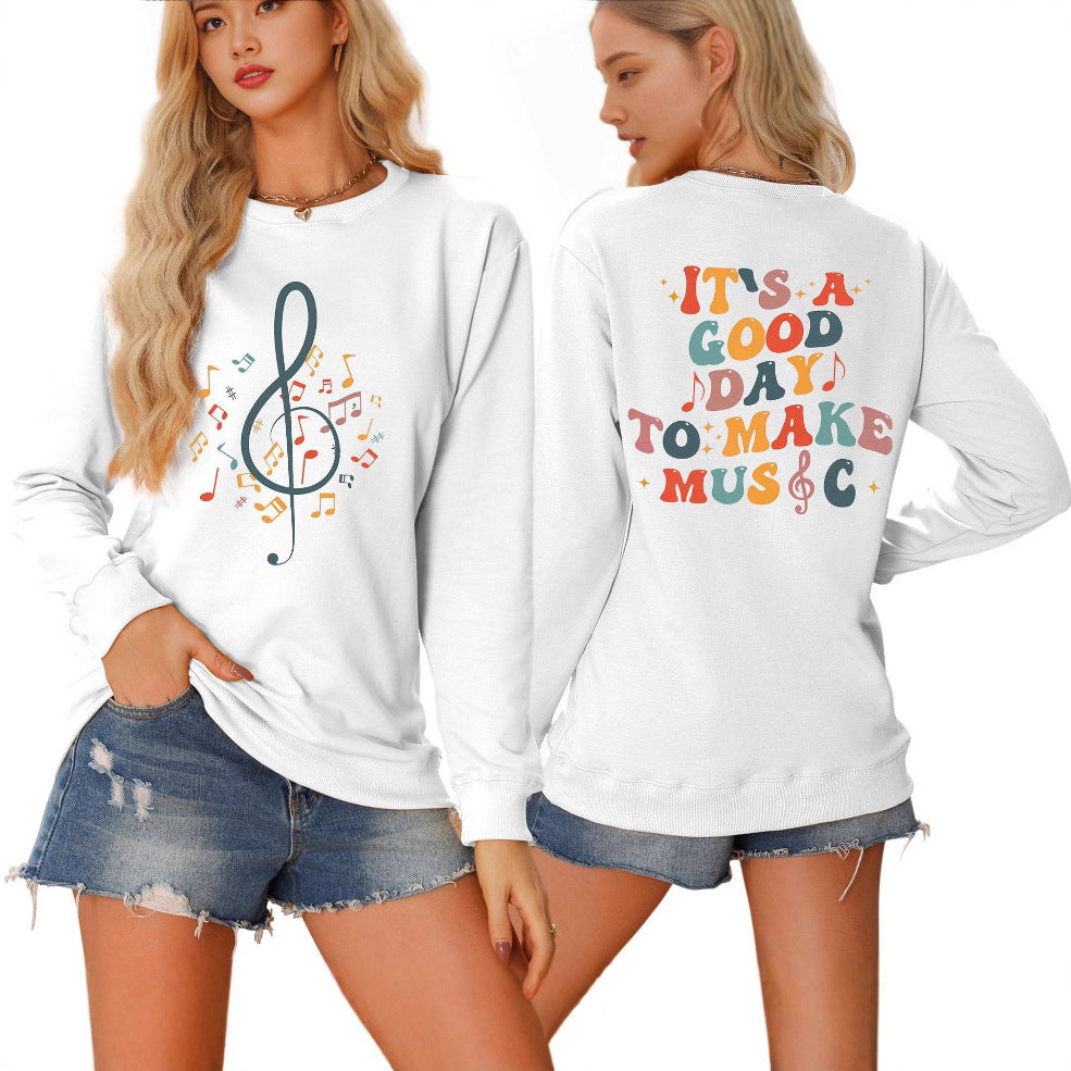 Damen Sweatshirt Musikalisches Motiv Kreativer Schriftzug Grau