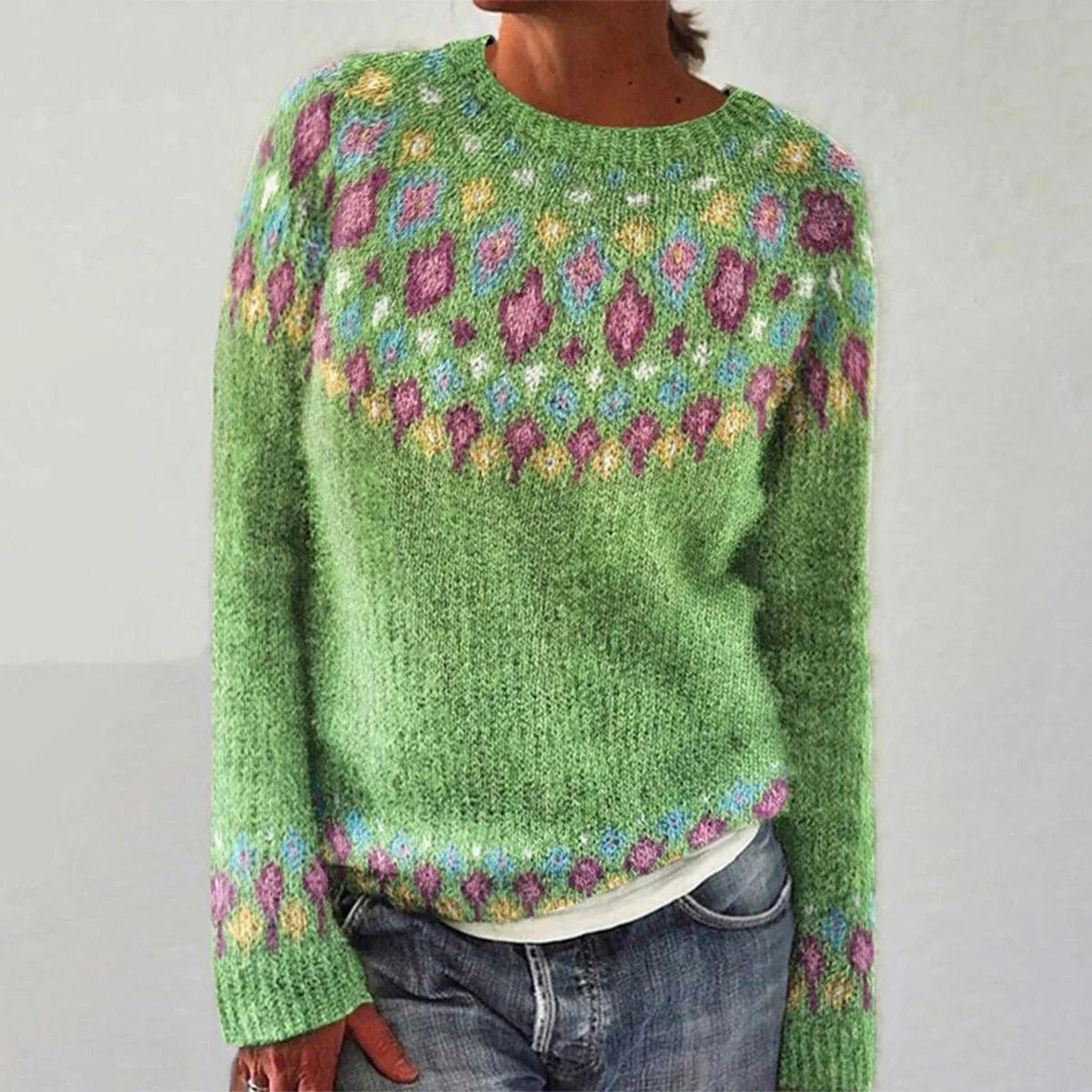 Damen Strickpullover Lebhaftes Muster Komfortabler Schnitt Eveloria