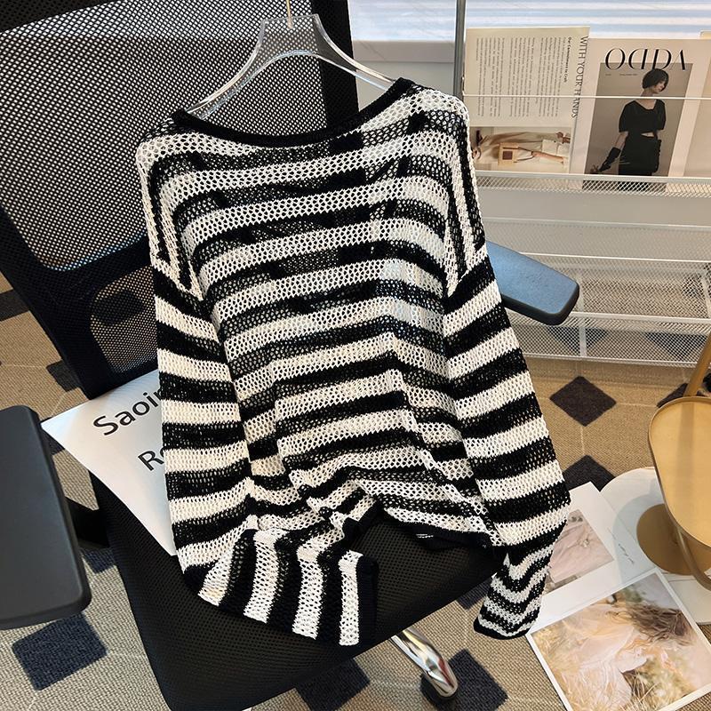 Damen Netzpullover Offener Schnitt V-Ausschnitt Eveloria