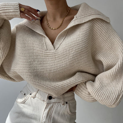 Damen Strickpullover Oversized Kuschelig Beige