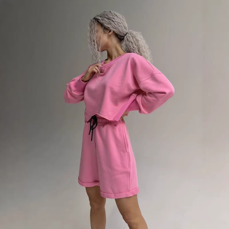 Damen Sweatshirt-Shorts-Set Kordelzug Bunt