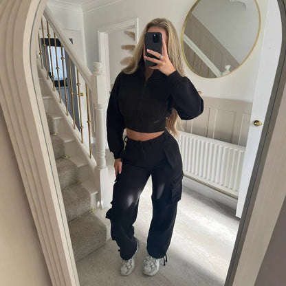 Damen Freizeit-Set Cropped mit Reißverschluss und Taschen