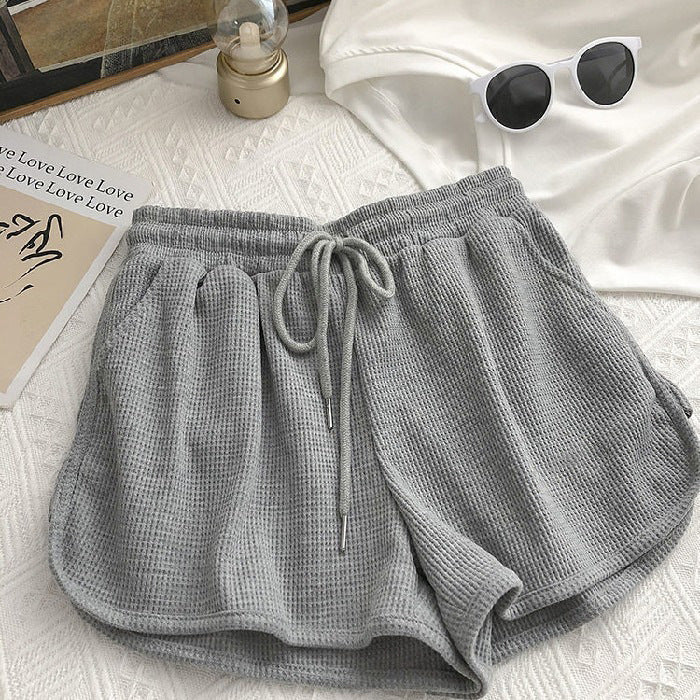 Damen Shorts Waffelstruktur Elastisch Beige