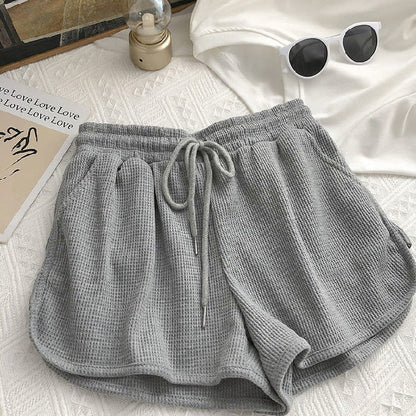 Damen Shorts Waffelstruktur Elastisch Beige