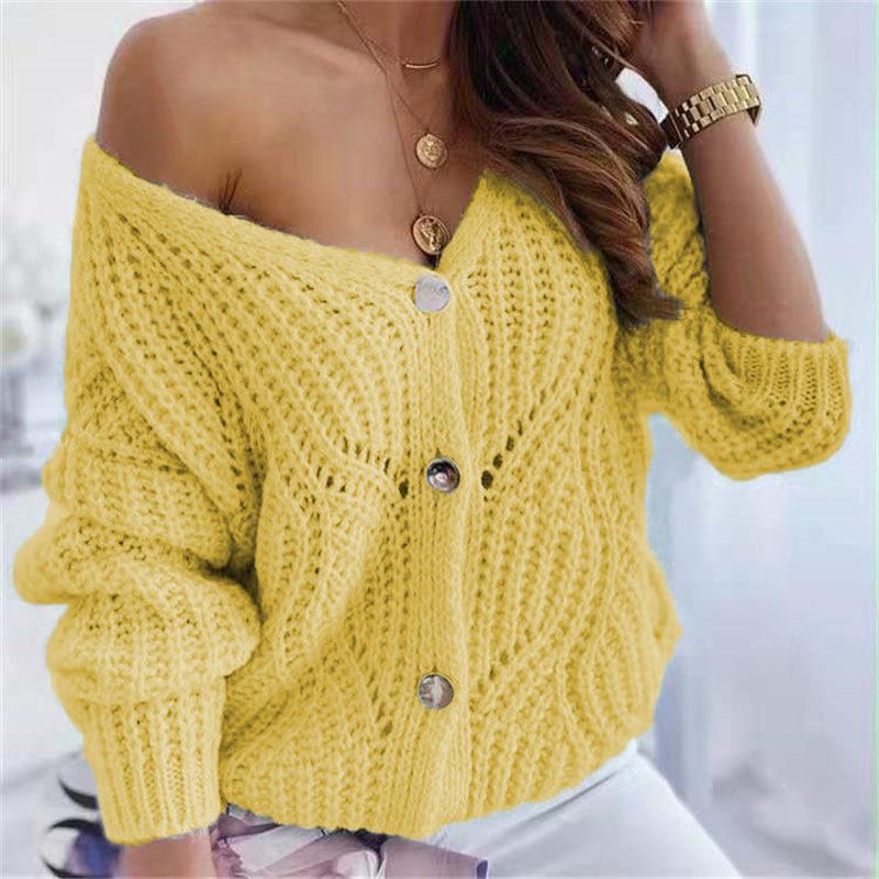 Damen Grobstrick-Cardigan Offen mit Knöpfen Beige