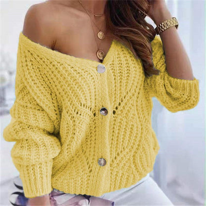Damen Grobstrick-Cardigan Offen mit Knöpfen Beige