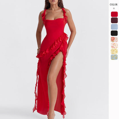 Damen Asymmetrisches Kleid Rüschendetails Floralmuster Eveloria - Eveloria
