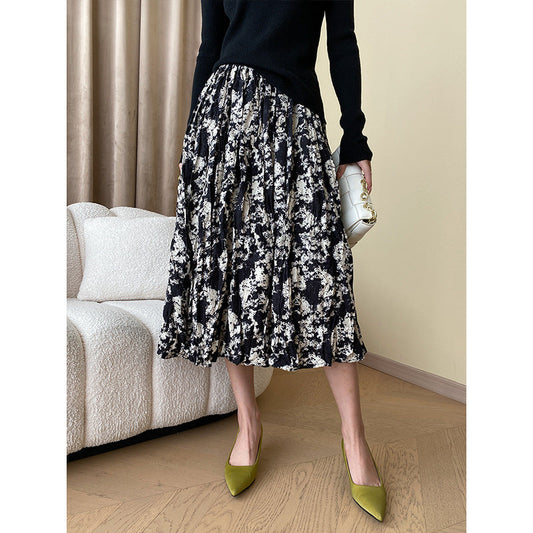 Damen Midirock Floralmuster Luftig Schwarz - Eveloria