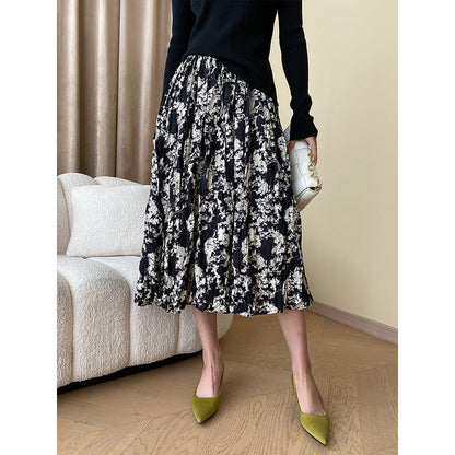 Damen Midirock Floralmuster Faltenwurf Eveloria - Eveloria
