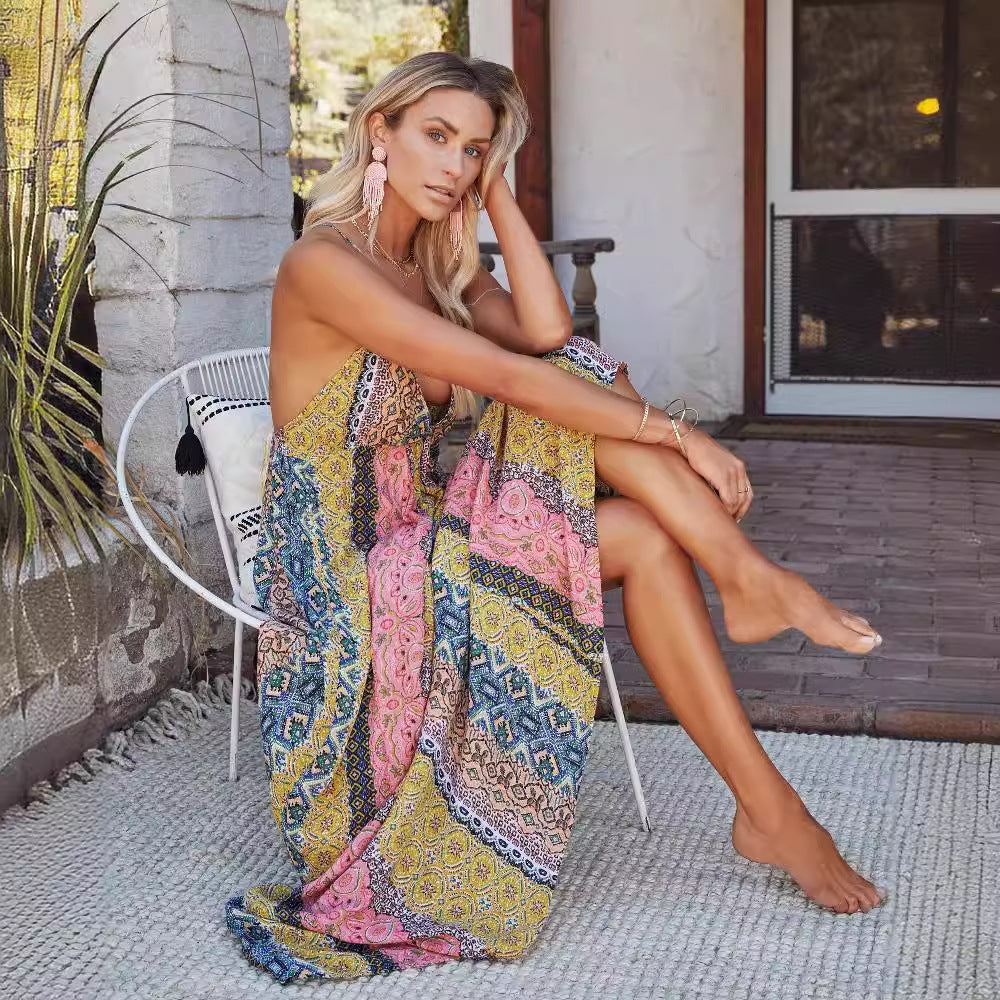 Damen Maxikleid Multi-Muster Verstellbare Träger Eveloria