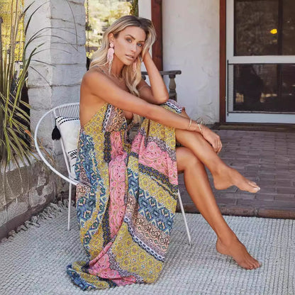 Damen Maxikleid Multi-Muster Verstellbare Träger Eveloria
