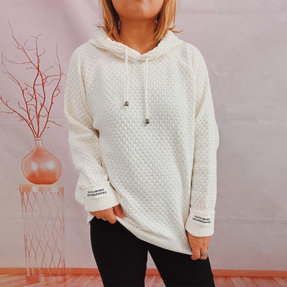 Damen Hoodie Strukturiertes Gewebe Mit Kordelzug Beige