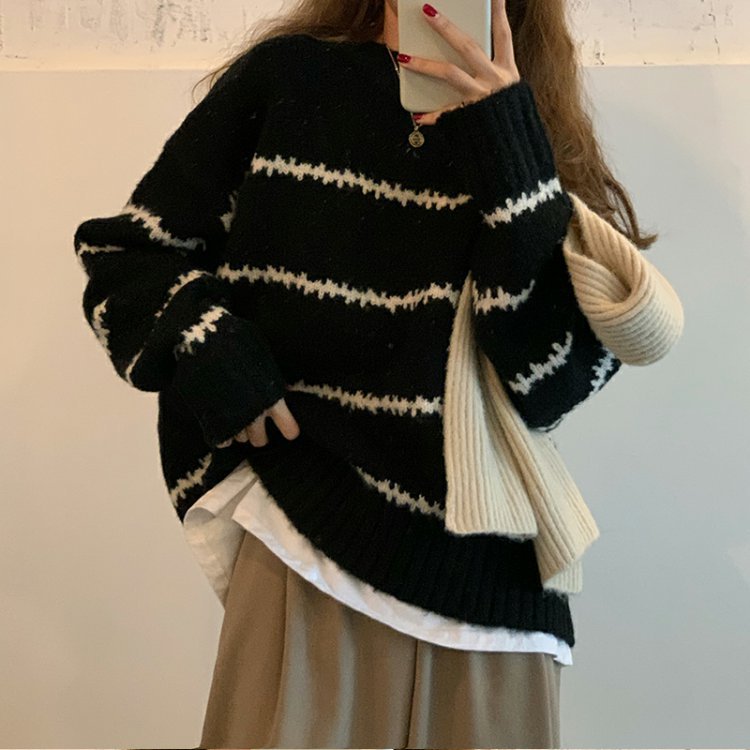 Damen Oversized Pullover Gestreift Weich Eveloria