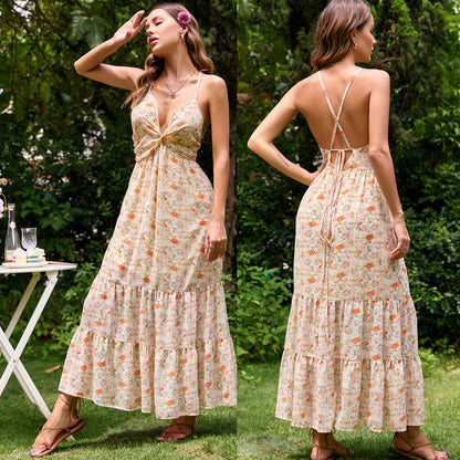 Damen Maxi-Kleid V-Ausschnitt Fließend Eveloria