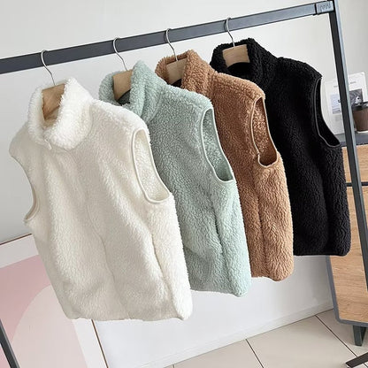 Damen Fleece-Weste mit hohem Kragen Kuschelig Grau Eveloria