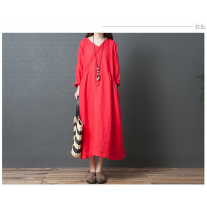 Damen Maxikleid V-Ausschnitt Lockerer Stil