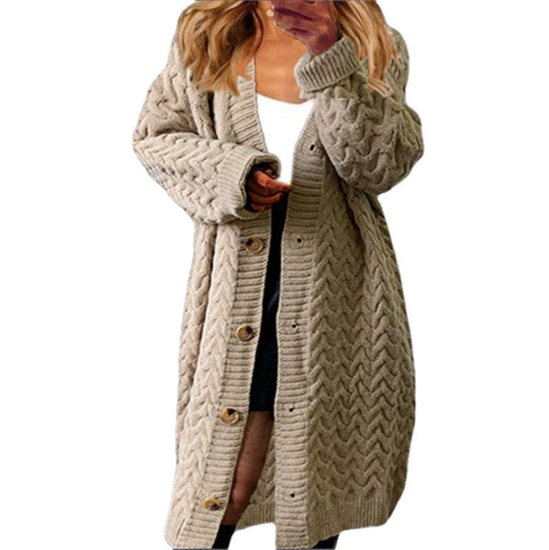 Damen Strickcardigan Voluminöses Zopfdesign Knopfverschluss Beige