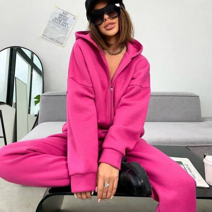 Damen Fleece-Jumpsuit mit Kapuze und Reißverschluss Eveloria