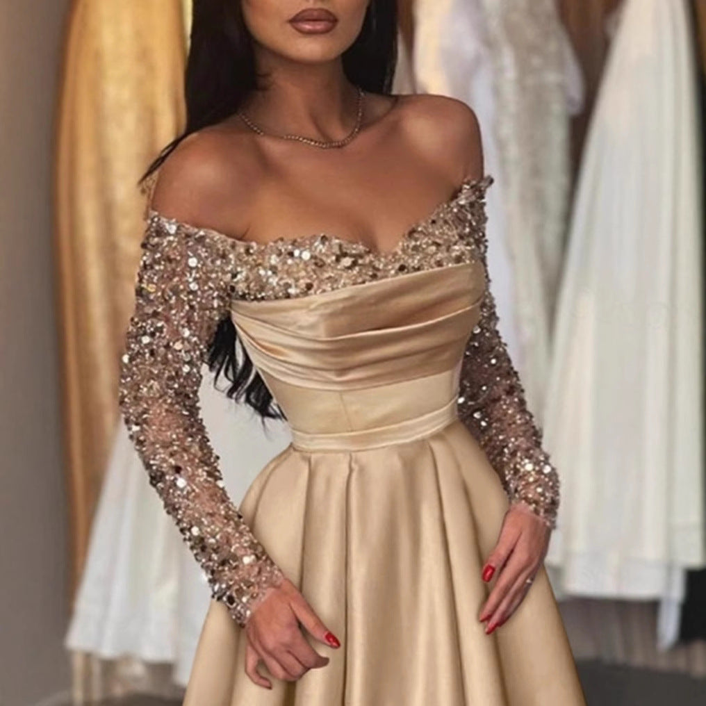 Damen Abendkleid mit Schimmer-Oberteil und Taillenschnitt