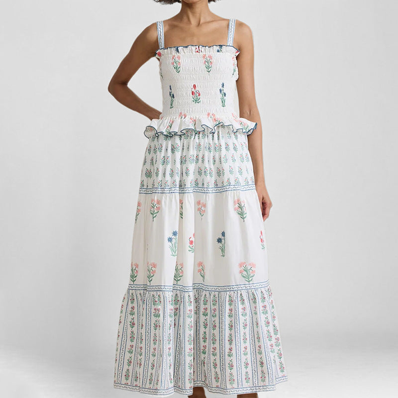 Damen Maxikleid Rüschendetails Floralmuster Eveloria
