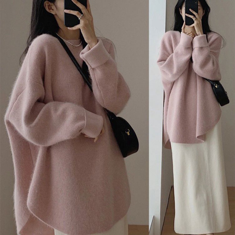 Damen Oversized Pullover Weiches Material Beige - Eveloria