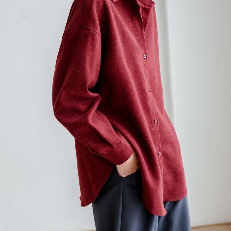 Damen Oversized Bluse Lässiger Schnitt Eleganter Kragen