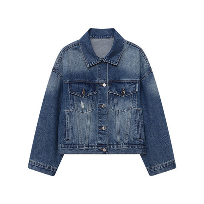 Damen Oversized Jeansjacke mit Taschen Blau Eveloria
