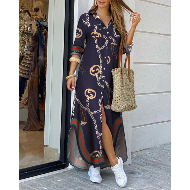Damen Langarmkleid mit Print Feminin
