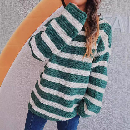 Damen Grobstrickpullover Gestreift Eveloria