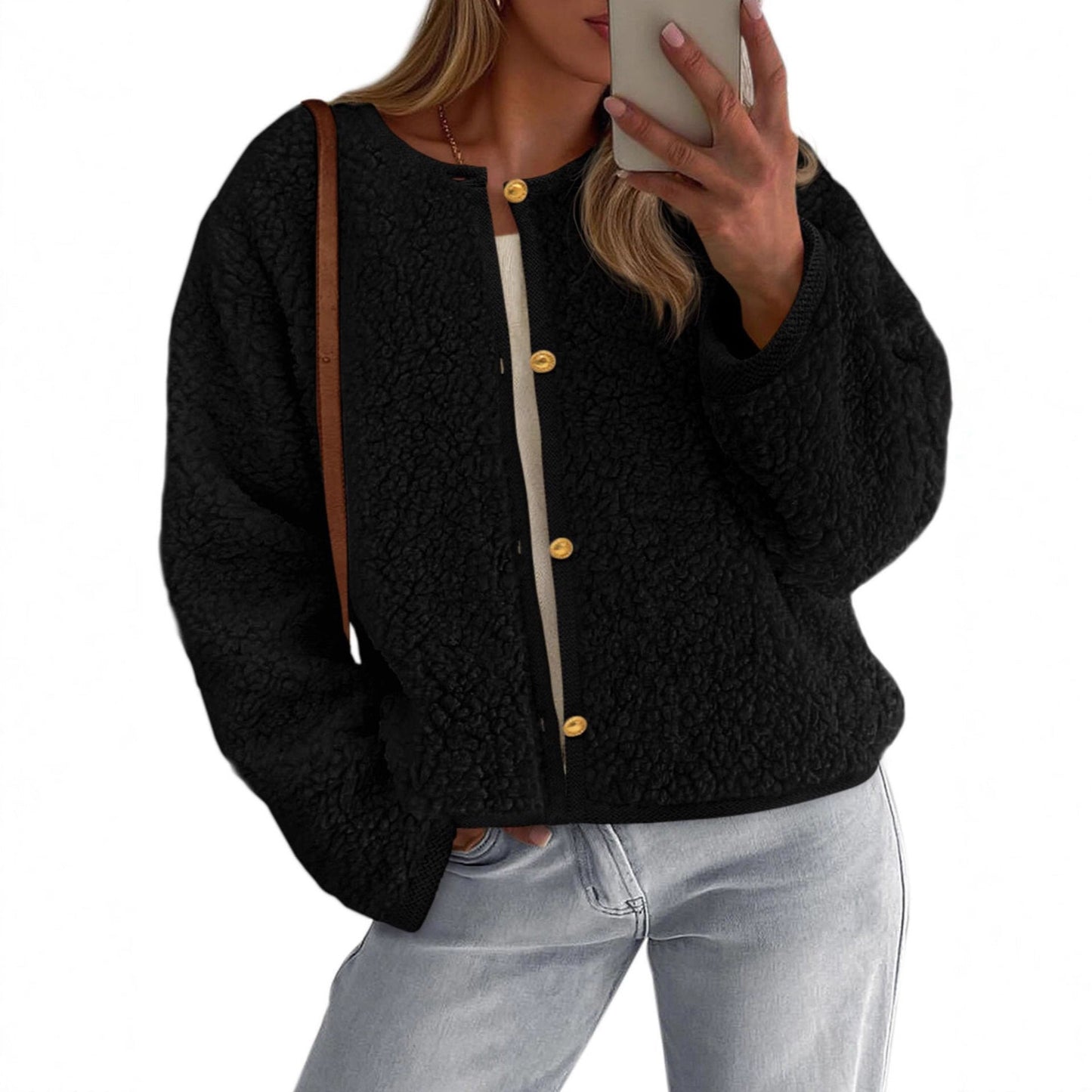Damen Fleecejacke Oversized Kuschelig Blau Eveloria