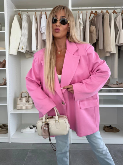 Damen Oversized Blazer mit Taschen Modisch Eveloria