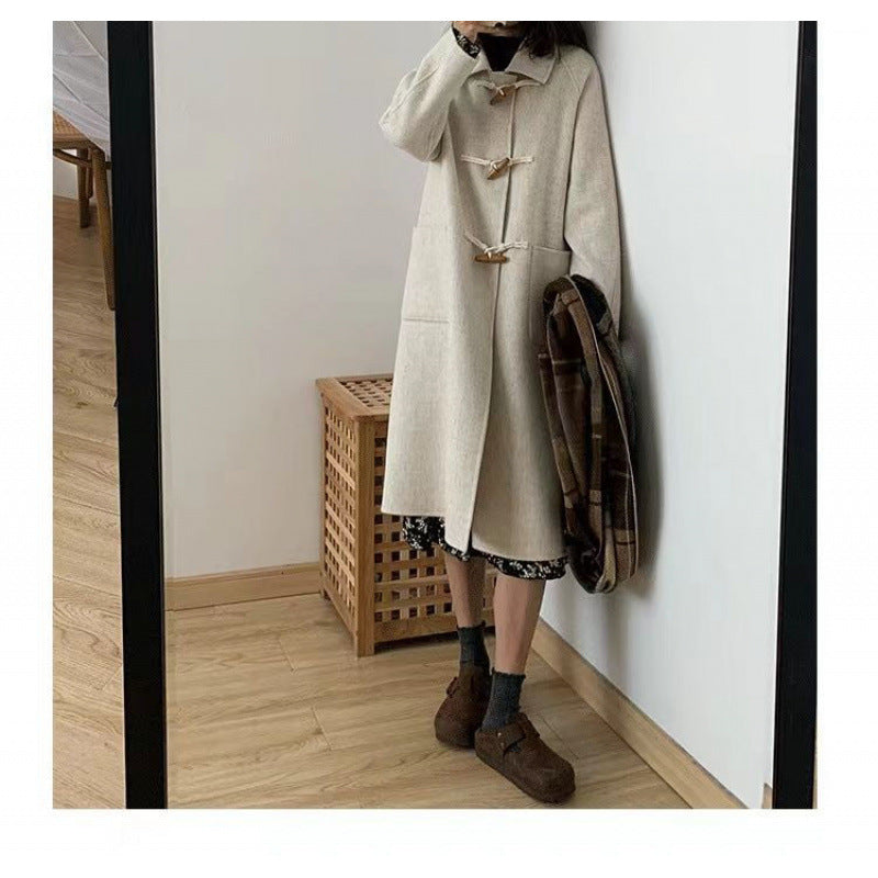 Damen Dufflecoat Praktische Taschen Dekorative Holzknebel