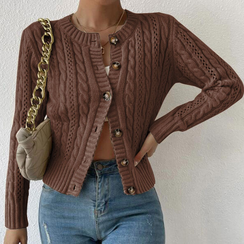Damen Zopfmuster Strickjacke mit Knöpfen