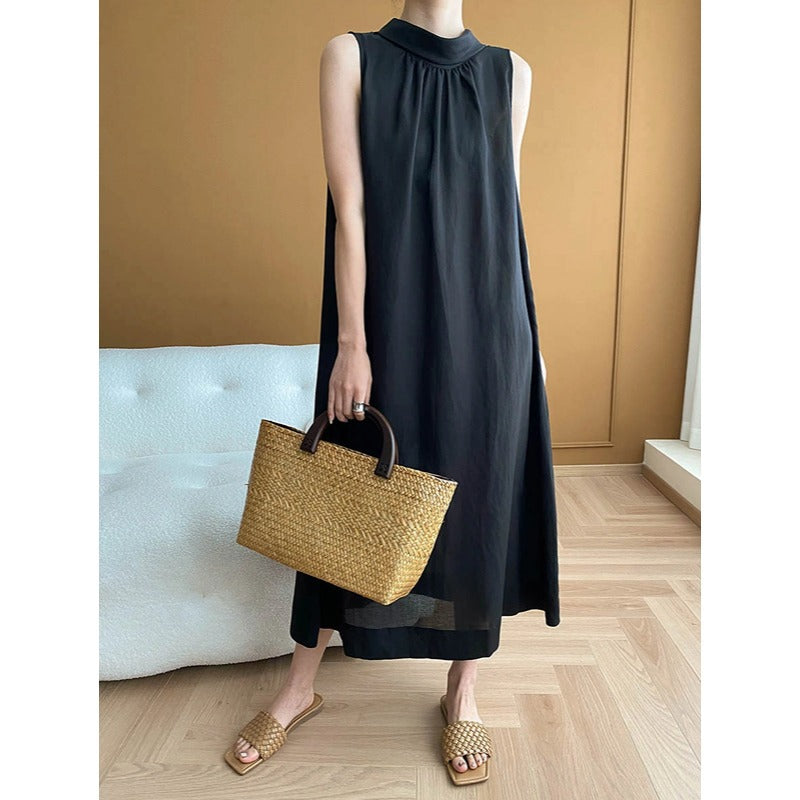 Damen Maxikleid Hochgeschlossener Kragen Fließender Schnitt Eveloria