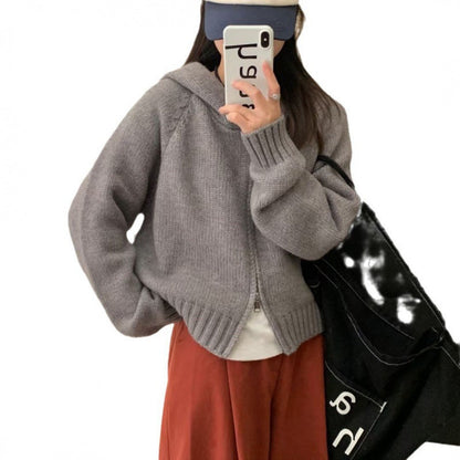 Damen Hoodie-Cardigan Kuschelig Reißverschluss Große Taschen Grau