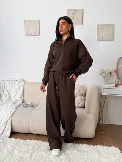 Damen Poloshirt mit weiten Hosen Lässig Beige