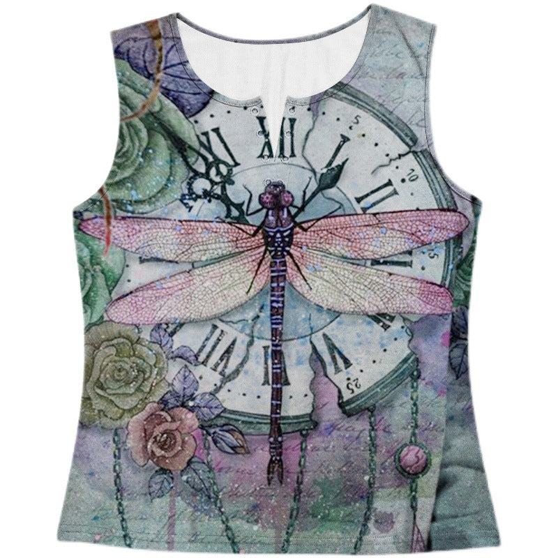 Damen Ärmelloses Florales Design Knopfdetails