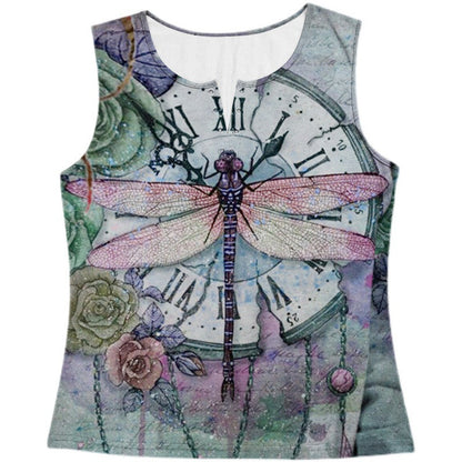 Damen Ärmelloses Florales Design Knopfdetails